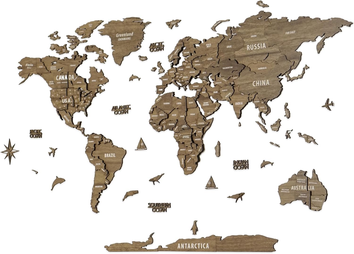 Colorfull Worlds, Multilayer 3D Wooden World Map, Travel Map States and Capitals, Wall Decor For New House, Gift For Travelers, Office Decor, Birthday Present, Living Room Decoration (XL, Betül)