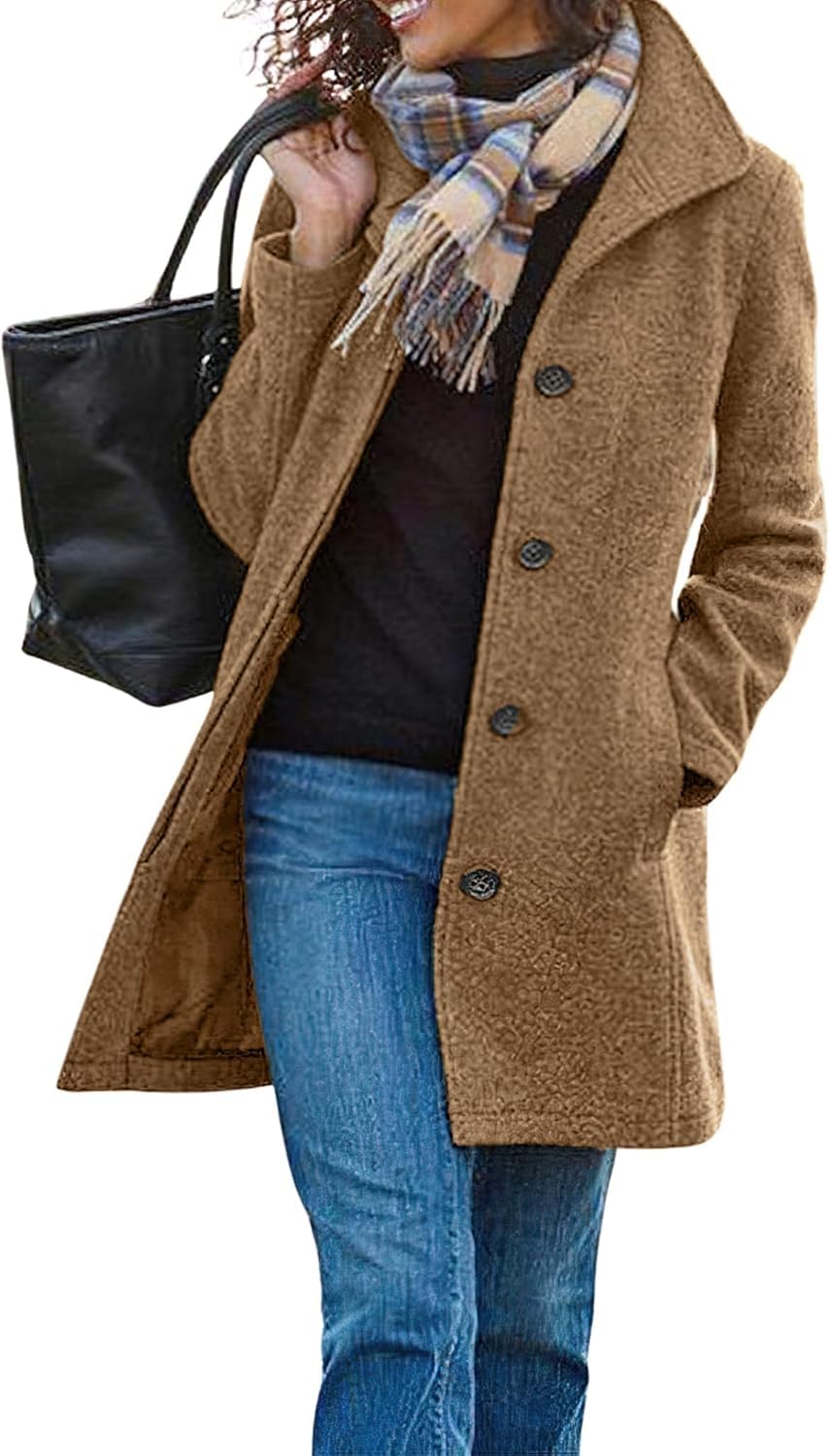 yoeasy Women's Casual Thicken Wool Blend Pea Coat Stand Collar Single Breasted Winter Mid Long Overcoat Jackets-picture-18