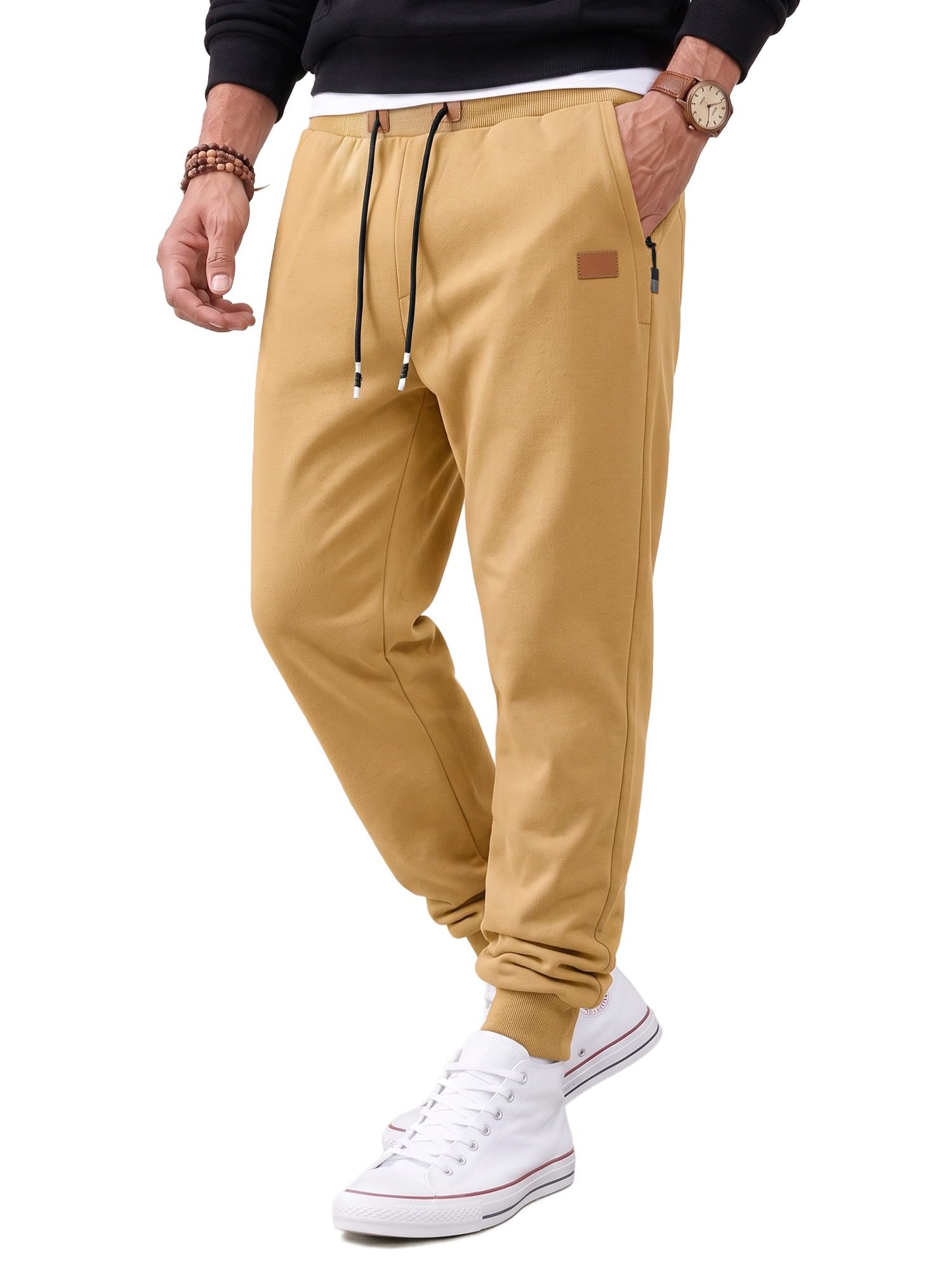 Men's Fleece Lined Joggers Zipper Pockets Sweatpants