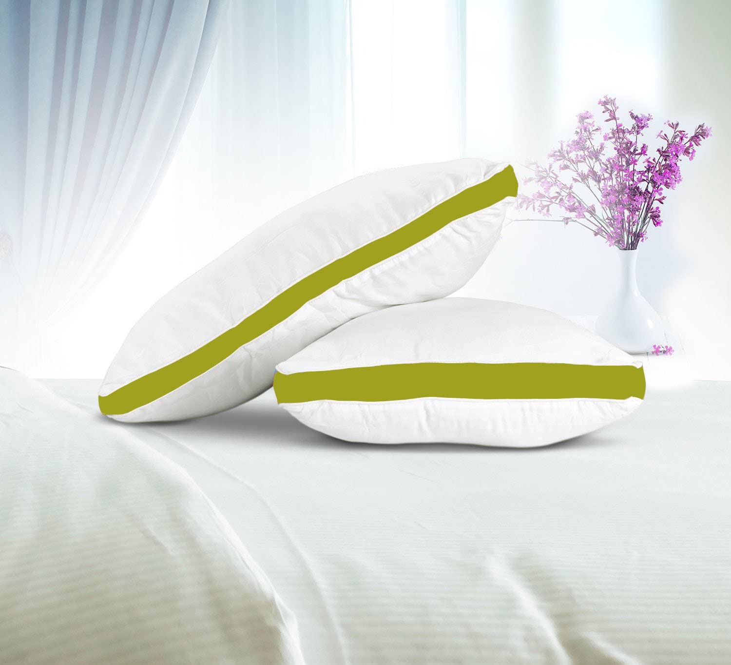Ultra Soft Pillow - Set of 2 - - 16 Inch X 24 Inch- White/Mint Green