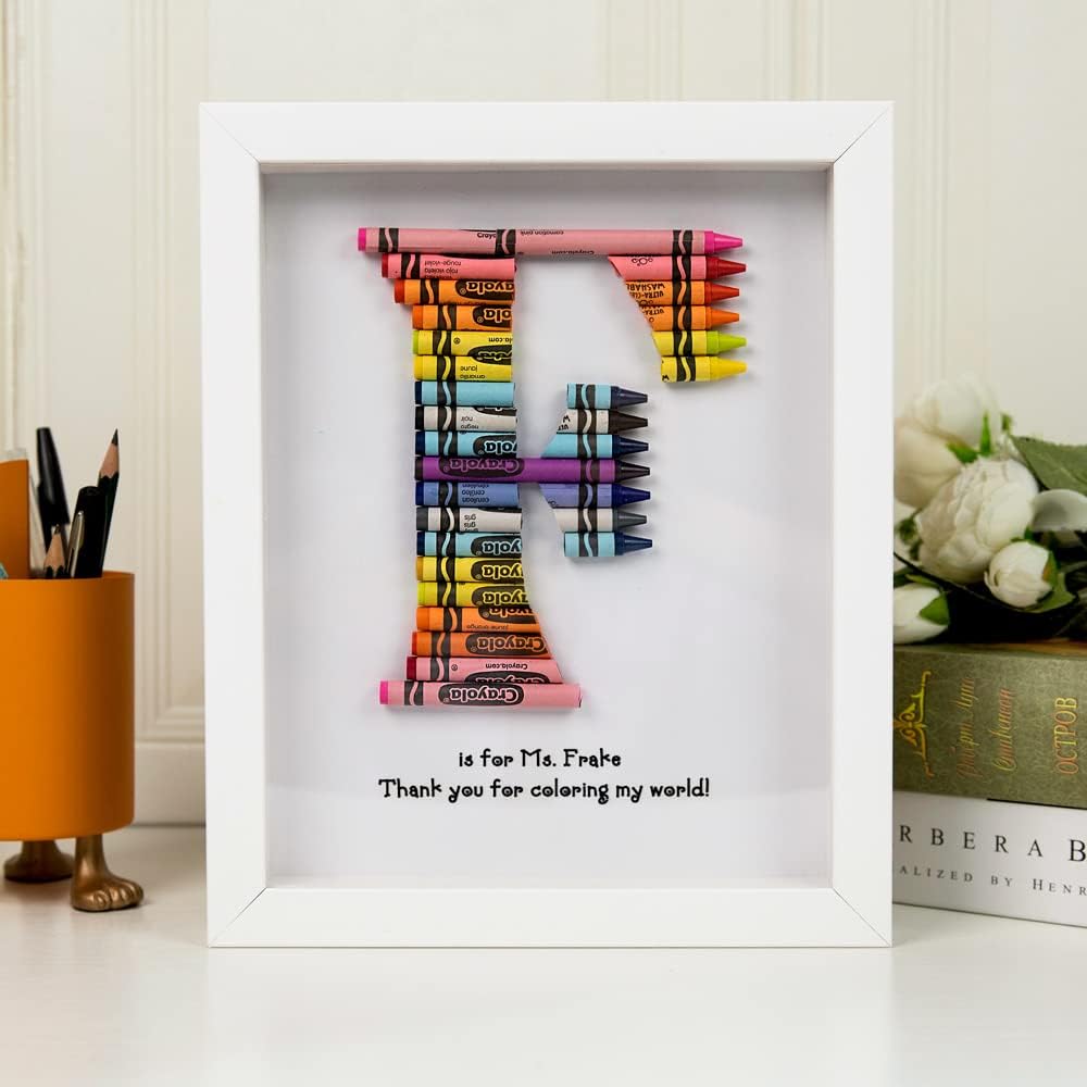 AILIN Personalized Rainbow Crayon Letter Picture Frame 9x11.2 Custom Any Text Photo Frames For Teacher Graduation Back To School Gifts