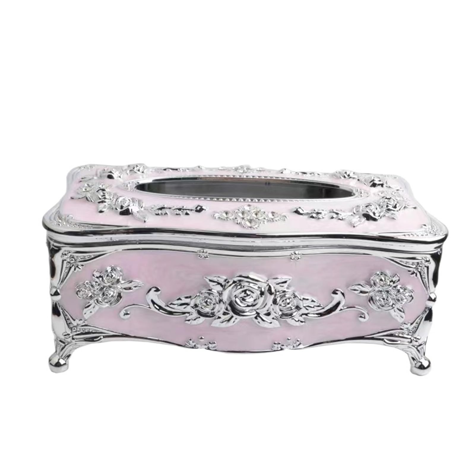 Tissue Box Tissue box hotel restaurant napkin extraction box, kitchen and living room tabletop tissue storage box(B-Silver Pink)