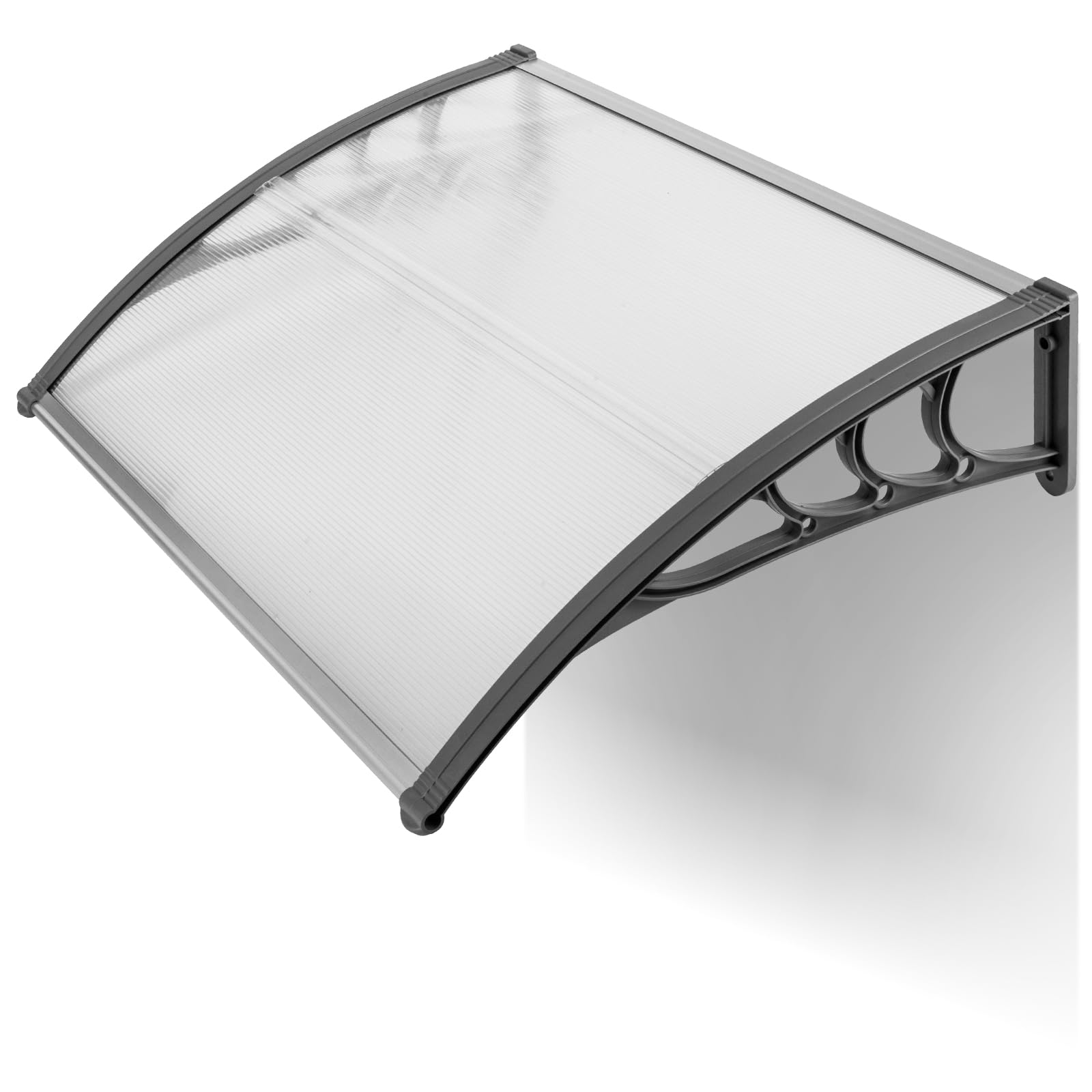 Outvita39"x32" Window Awning Canopy, Polycarbonate Front Door Patio Cover for UV, Rain, Snow & Sunlight Protection, Stylish Brown Panel with Black Bracket