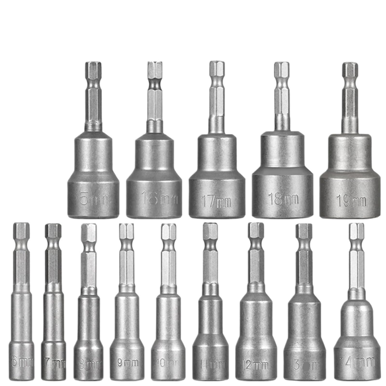 Puntas De Atornillar Destornillador de impacto magnético de 6 mm a 19 mm, juego de llaves hexagonales de 1/4, adaptador de broca for taladros eléctricos, kit de llaves de vaso for destornilladores de