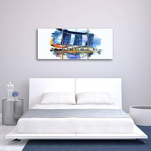 Miniatura 3 de Lienzo decorativo para pared, listo para colgar, estampado de acuarela pintado a mano de Singapur Marina Bay Sands, pósteres, impresiones artísticas