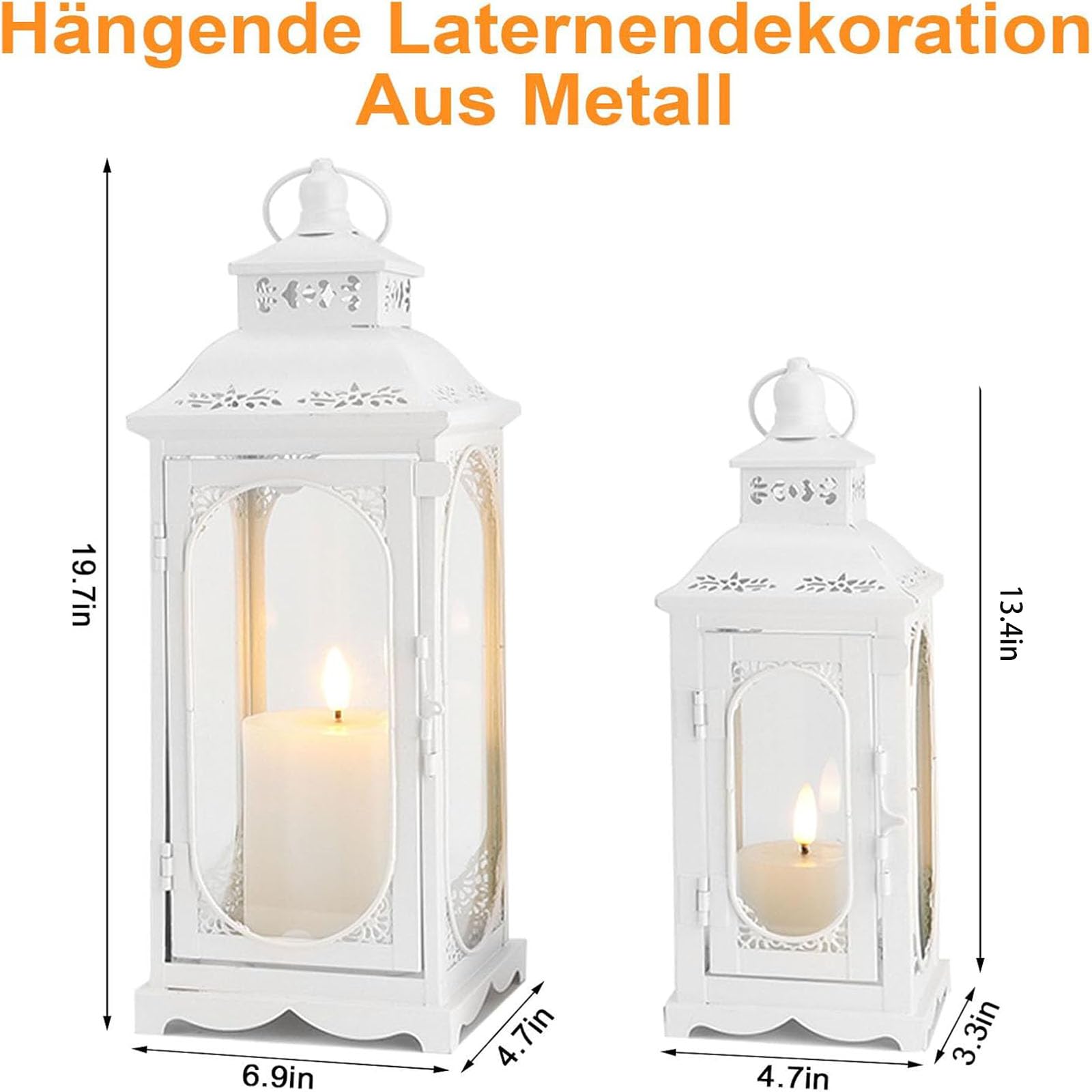 Lot de 2 lanternes décoratives en métal blanc pour l'extérieur