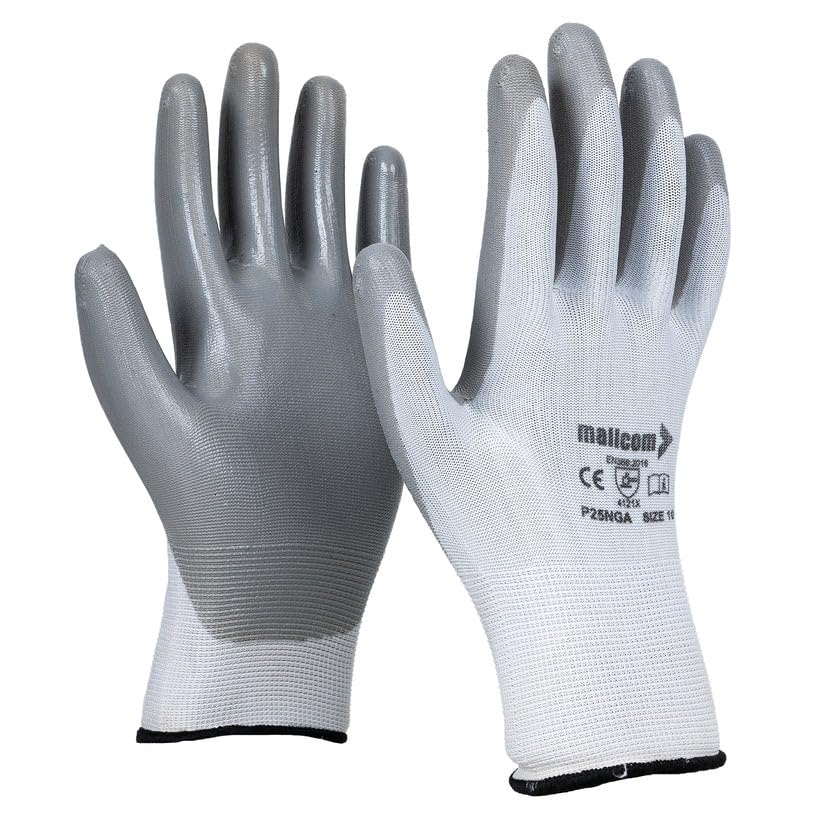 FreeFall Safety | Mallcom Seamless Nitrile P25NGA Dipped Gloves Grey & White sz - large, Mallcom Nitrile Coated Hand Gloves P25NGA 12Pair (B0CVN1PGWY) Amazon Price History, Amazon Price Tracker