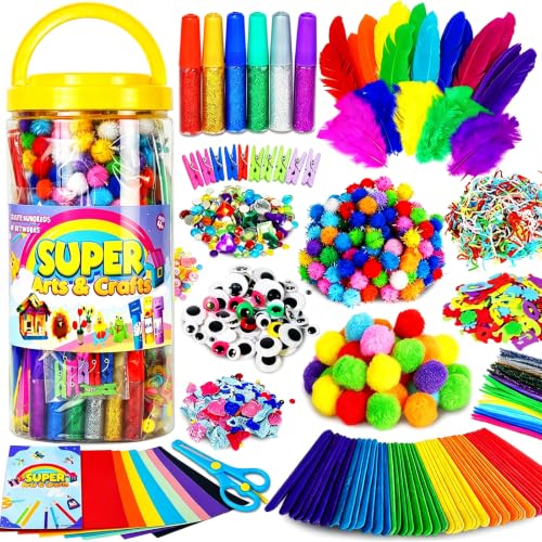 FUNZBO Arts and Crafts Supplies for Kids - Kindergarten School Craft Kit with Glitter Glue Stick Glue Pipe Cleaners Craft and Kids Scissor Birthday Gifts for Toddler Girls Boys Age 4+