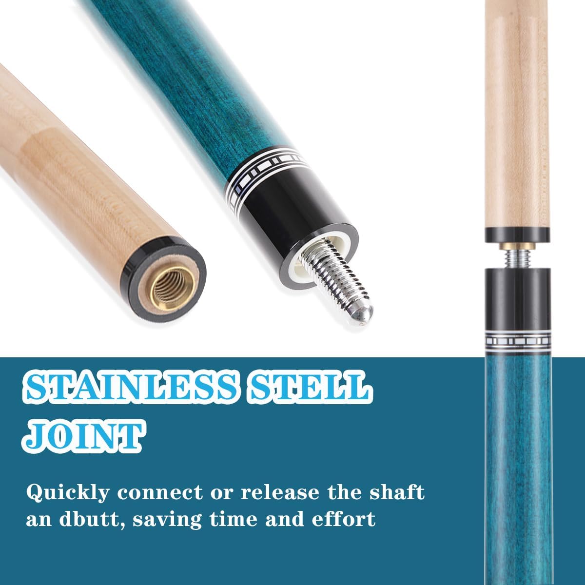 Set of 4 Pool Cues-Different Weights(18/19/20/21 oz) or Different Tip Sizes(10/11/12/13mm Tip) Cue Set 58" Canadian Maple, 4-Prong House Bar Billiard Cue Sticks