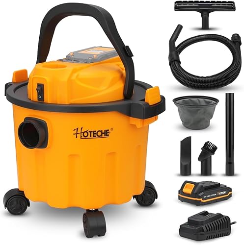 Hoteche Aspiradora portátil inalámbrica de 20 V para garaje y taller con taza de polvo de 10 L, función de soplado, funcionamiento silencioso