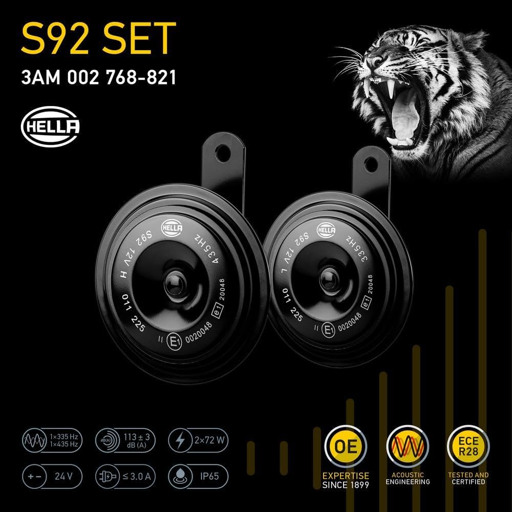 HELLA 002768821 Black 92mm 24V Disc Horn Kit (Universal Fit)