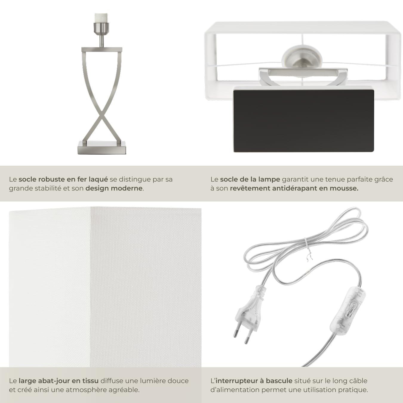 tectake® Lampe de table Moderne Lampe à poser salon Design avec abat jour pour table de chevet, salon, chambre, bureau, dressing, entrée, table d appoint, Decoration maison