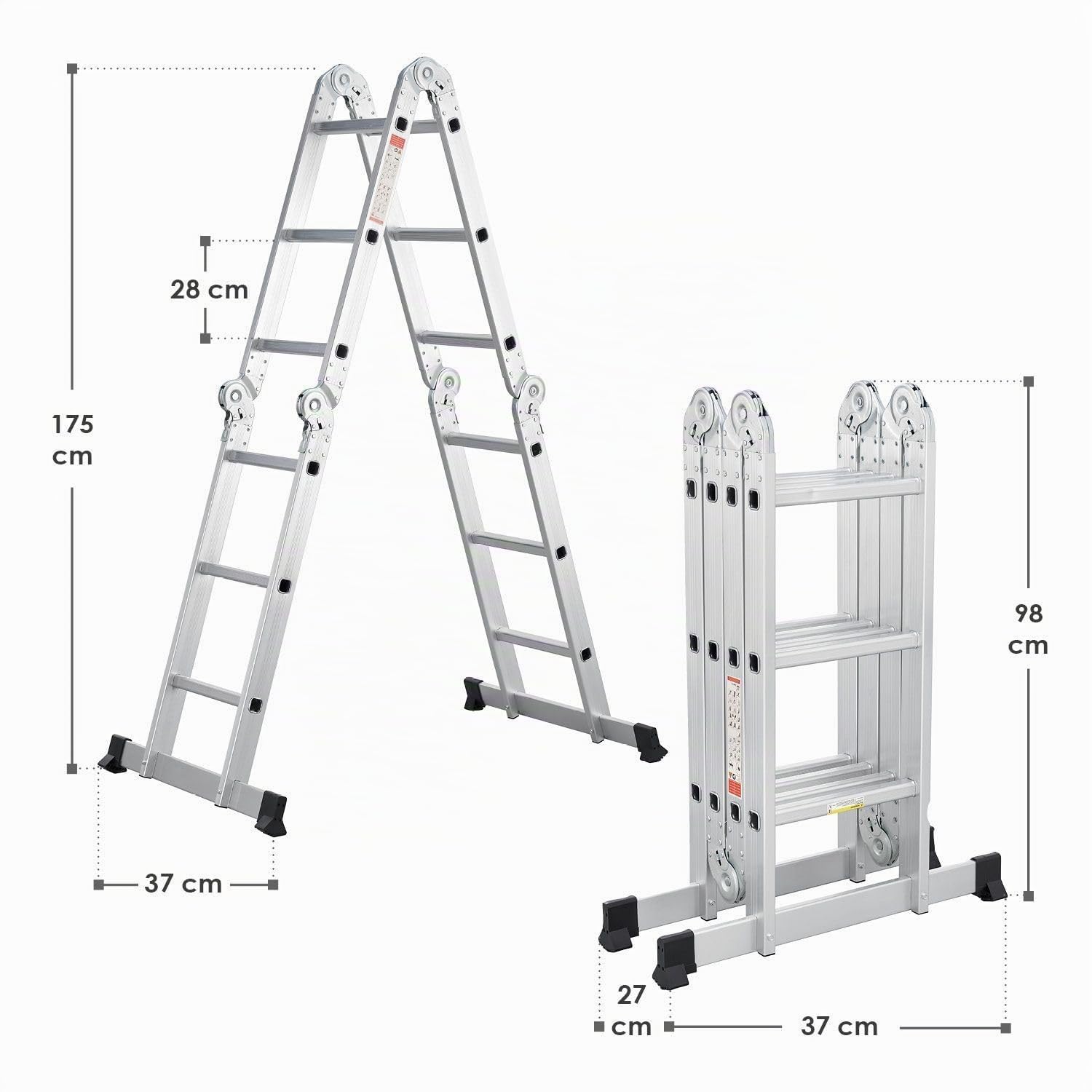 Juskys Leiter Aluminium 3x4 Stufen Klappleiter 4-teilig bis 150 kg Multifunktionsleiter 3,6 m