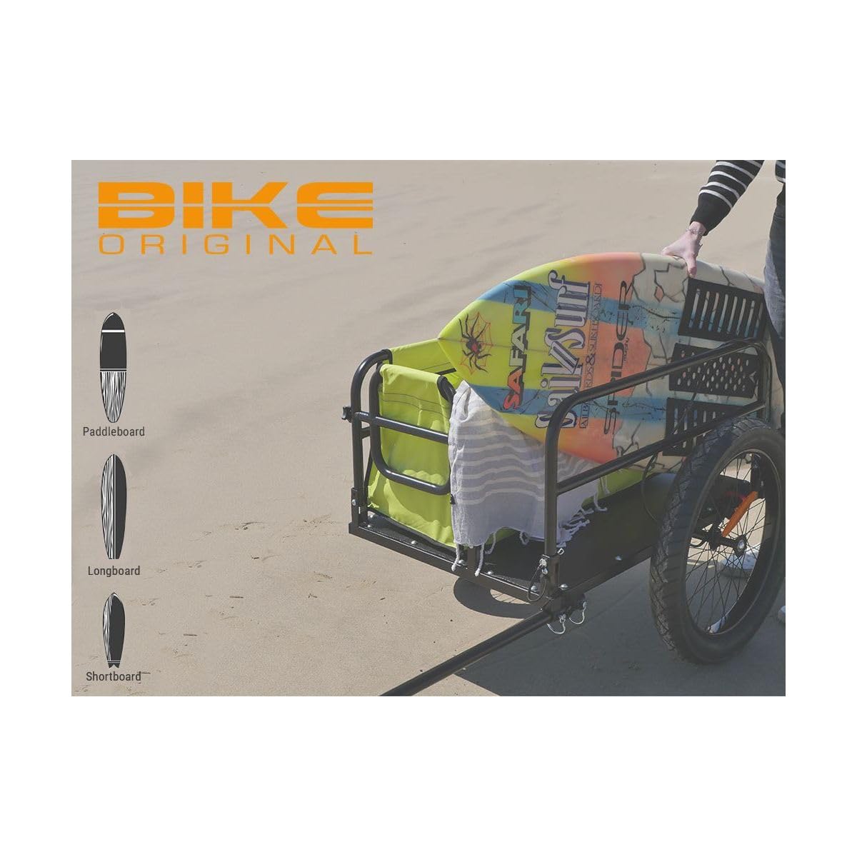 Remorque de Vélo Beach Aluminium Pliable 20" Roues Tout-Terrain Charge Max 60 kg Fixation sur Axe Roue