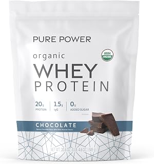Pure Power Organic Whey Protein - 20 g Protein - Supports Muscle Growth & Energy - Grass-Fed Whey Concentrate - 15 Servings (20.60 oz) - Chocolate