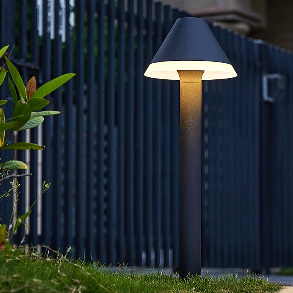 HELCEKOU 23.6" Outdoor Pathway Light Aluminum Waterproof Landscape Path Modern Luxury Bollard Lantern with Acrylic Shade LED Lighting Warm for Yard Garden Walkway Driveway