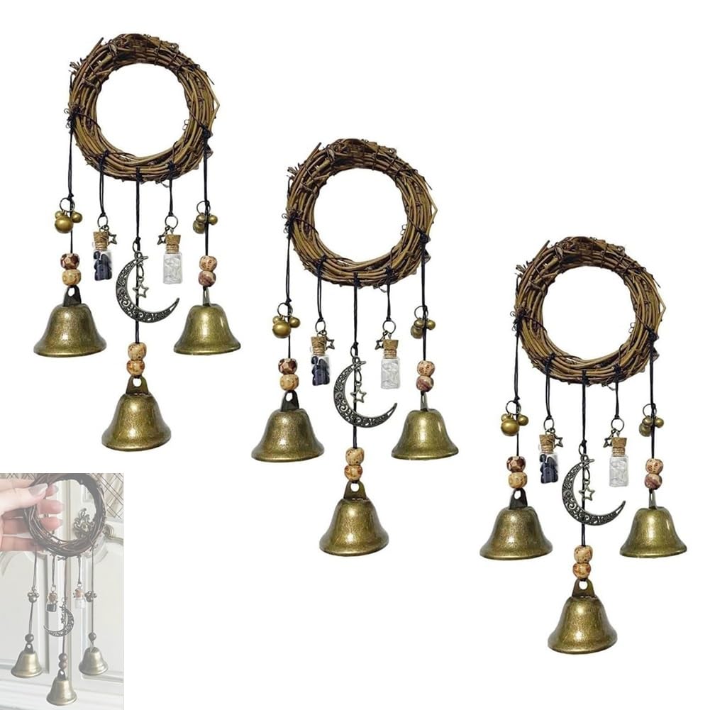 Seymal 3Pcs Witch Bell Hanging Decor For Door Knob Protection, Wreath Handmade Door Hanger Bell For Repelling Negative Energy, Witches Bells For Witchy Decor, Witchcraft Supplies, Home Protection