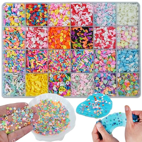 LIKETURE Fake Sprinkles 24-Grid Slime Sprinkles for Craft Non-Edible Polymer Clay Sprinkle Fake Candy Sprinkle for Resin Slime Add Ins Mix Ins Nail Art Design Shaker Card Filler DIY Crafting (220G)