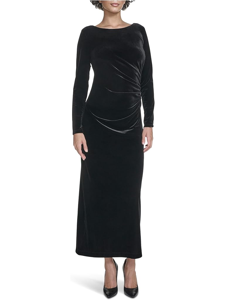 Black Calvin Klein Velvet Long Sleeve Maxi
