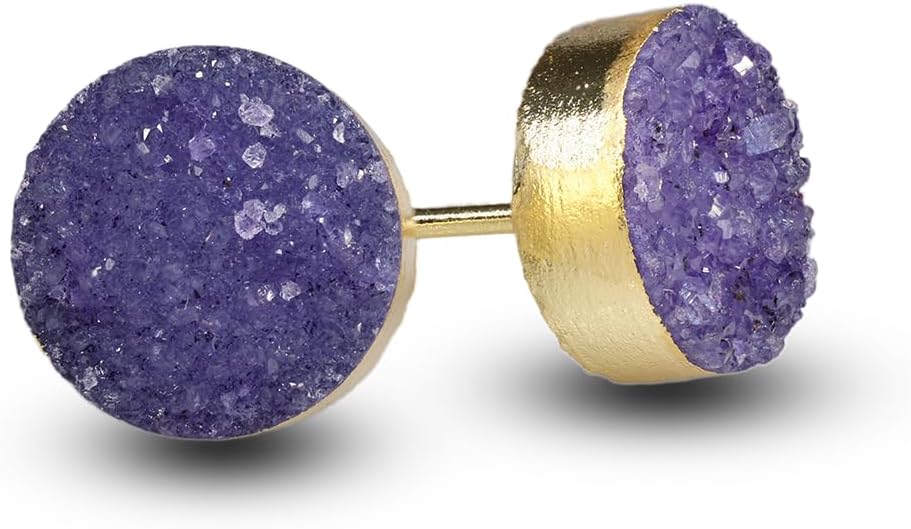 Natural Geode Quartz Agate Druzy Stud Earring for Women,Fashion Jewelry,Boho Earrings,Stone Size 10mm