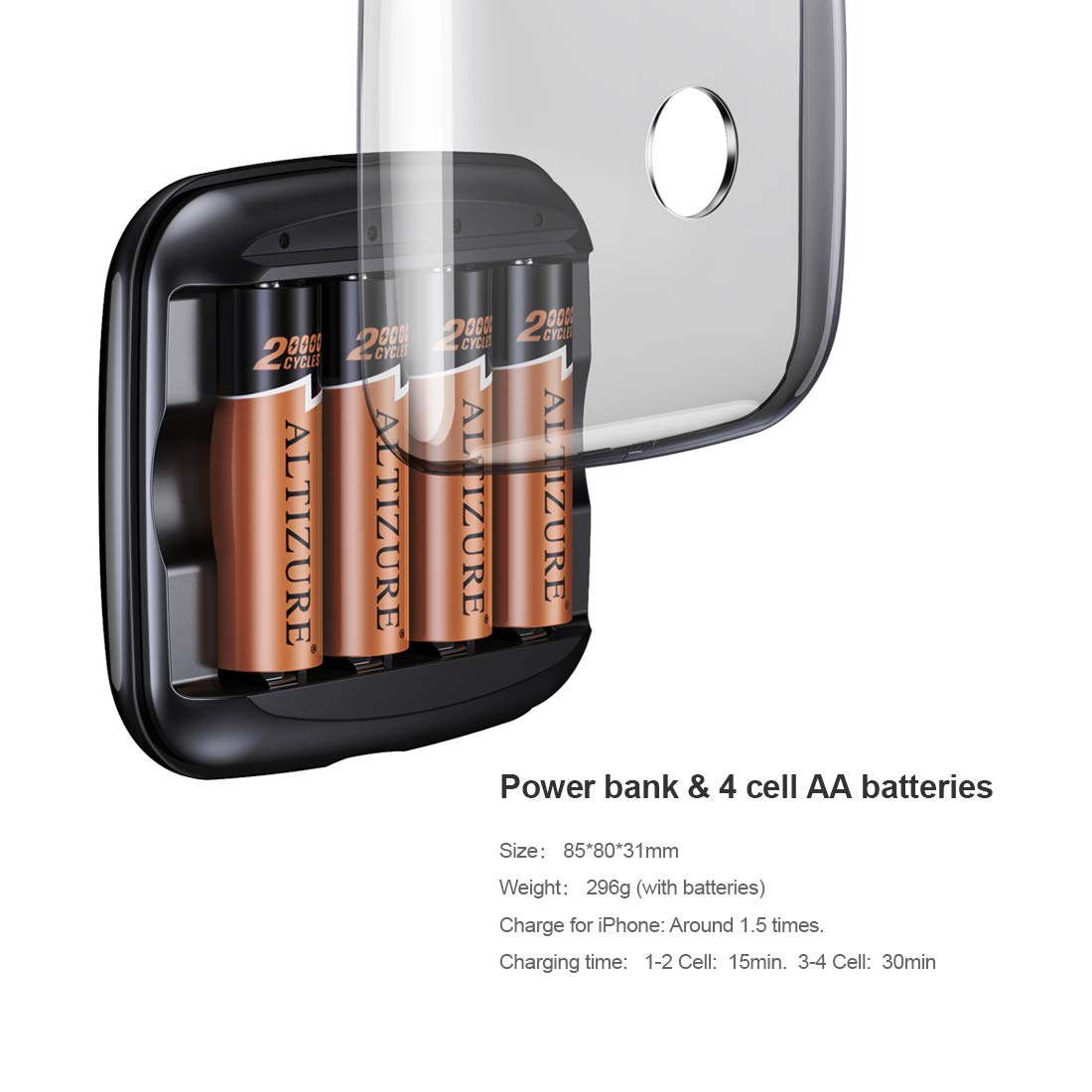ALTIZURE 15 Minutes Full,20000 Cycles Rechargeable AA Battery Charger with 4 AA Rechargeable Lithium Ion Batteries（with USB Charger and Charging Cable）