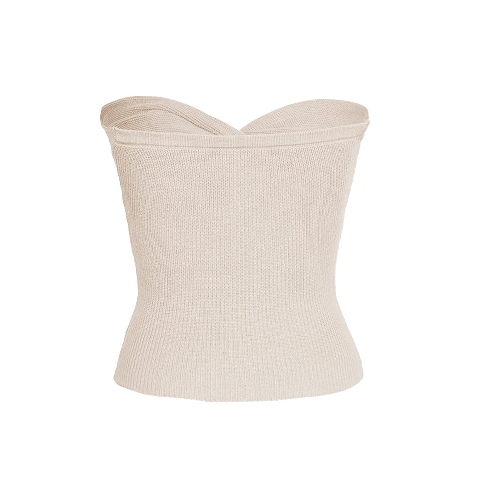 Top a Fascia Estivo da Donna Senza Spalline Senza Maniche al Largo della Spalla Top a Costine a Pieghe in Maglia Sexy Camicetta Canotte Party Top Corti Crop Top Tunica(S-Albicocca)