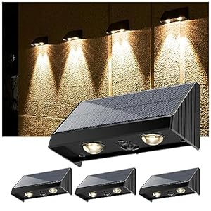GVSHINE Fence Solar Lights, 4 Pack Deck Lights Solar Powered, Step Lights Outdoor Waterproof LED, 50 Lumens Bright Solar Wall Lights Warm Lighting for Patio, Garden, Backyard, Yard, Porch, Pathway