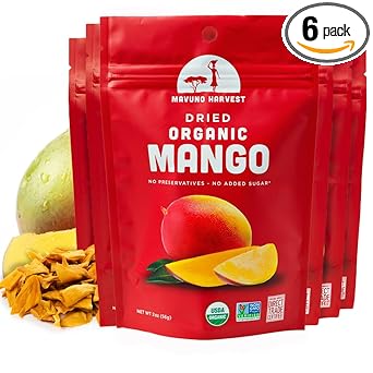 Mavuno Harvest Mango Dried Fruit Snacks | Unsweetened Organic Dried Mango Slices | Gluten Free Healthy Snacks for Kids and Adults | Vegan, Non GMO, Direct Trade | 2 Ounce, Pack of 6
