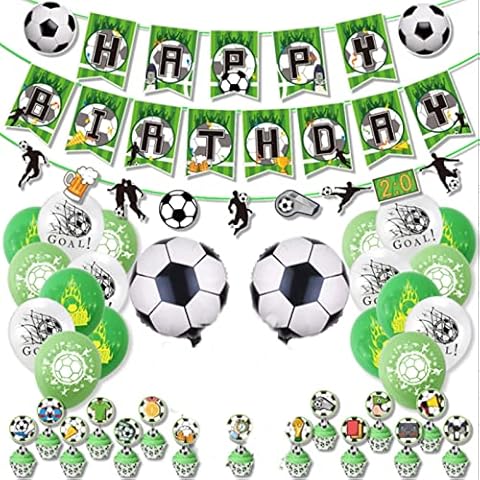 Happy Birthday Banner - Football Party Decoration Football Balloon Boy Birthday Arrangement Banner Football Pull Flag For Football Matches, Birthdays, Football Lovers Cover