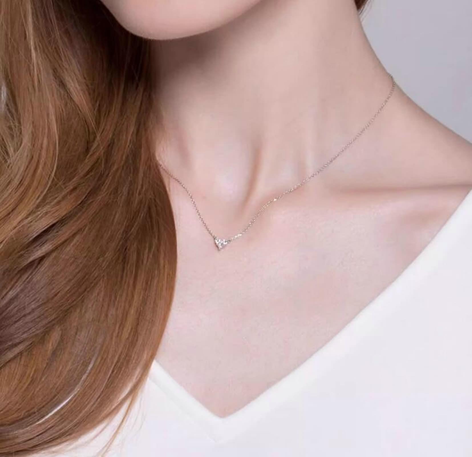 Łańcuszek z zawieszką, długi łańcuszek z 0,13/0,2/0,3/0,4/0,5/0,7 ct diament serce białe złoto