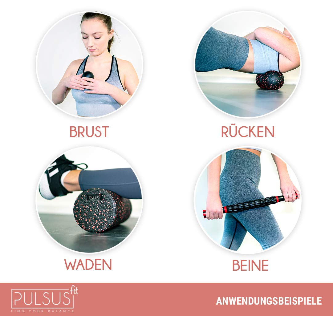 Faszien Set mit Übungsvideo App: Muskelroller, Duoball, Faszienrolle & Lacrosse Ball zum Faszien Training der Muskeln und Schmerztherapie