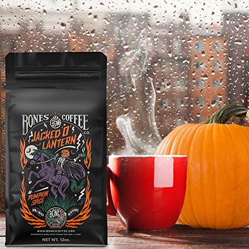 Bones Coffee Company Flavored Coffee Beans, Jacked 'O' Lantern Pumpkin Spice Whole Bean Coffee for Cold Brew Coffee, Low Acid Medium Roast Gourmet Coffee Beans (Whole Bean)