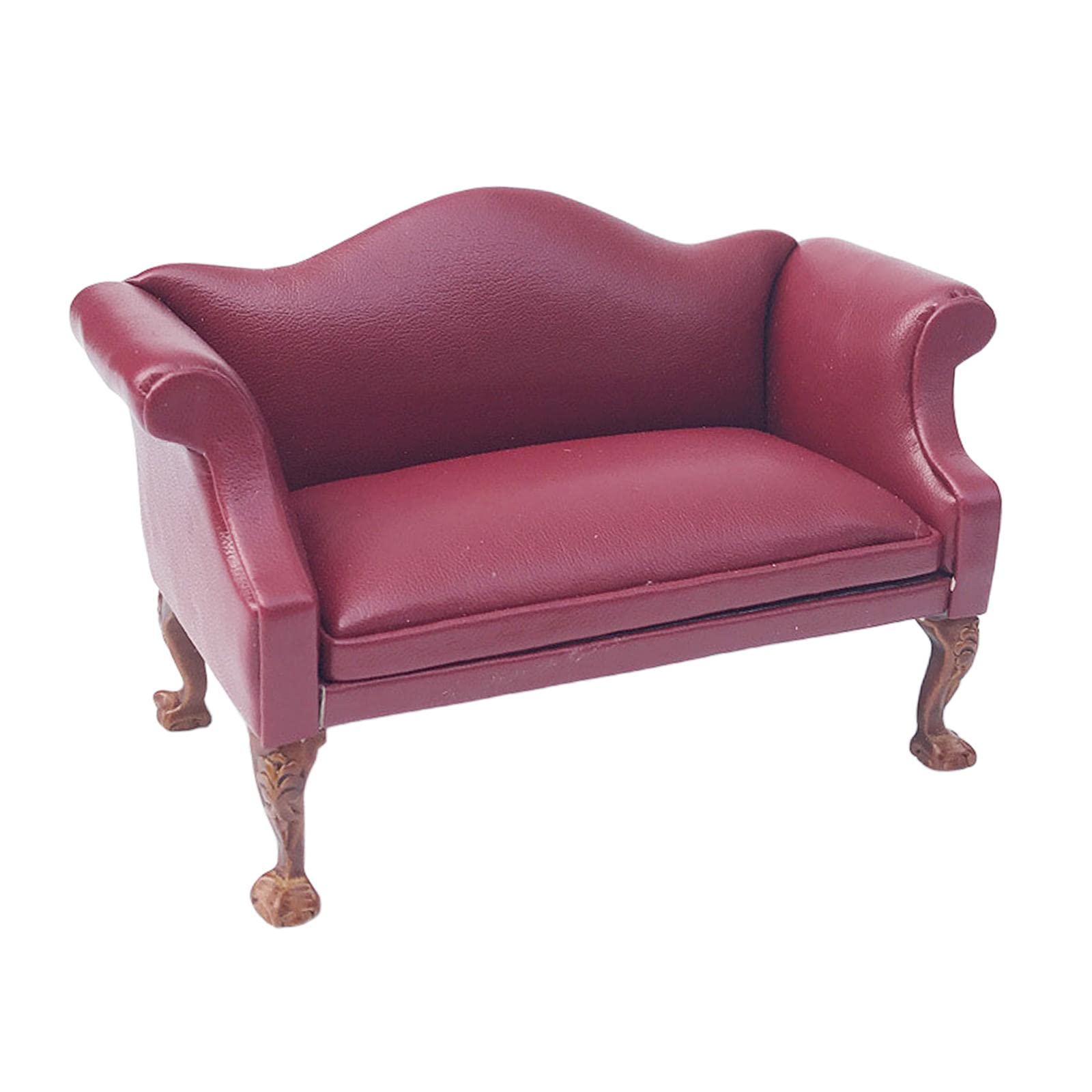 Sofá de Cuero Sintético en Miniatura a Escala 1/12 para Casa de Muñecas, Mueble Y Accesorio Decorativo, Rojo Asiento de Amor