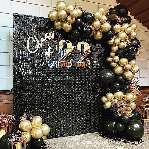 Image of COKAOBE Black Shimmer Wall Backdrop, 36PCS Square Sequin Shimmer Backdrop Panel, Photo Backdrops for Birthday, Anniversary, Wedding, Graduation & Bachelorette Party Decoration