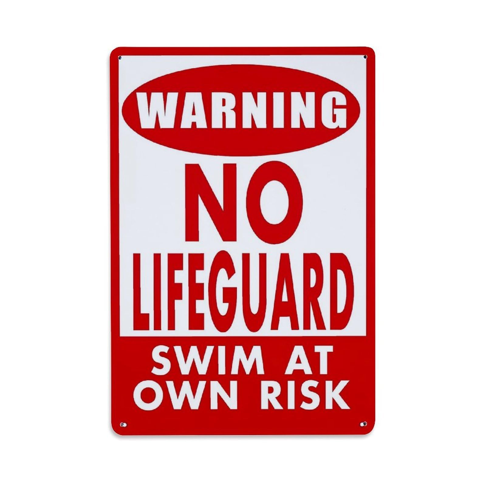 Jdfenggu Vintage Warning No Lifeguard Swim At Own Risk Retro Metal Tin Sign, Decor Art Poster For Bar, Home, Man Cave, Kitchen, Laundry Room Gift 8X12inch