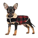 Winter Coat for Small Dogs, Puppy Plaid Jacket, Cotton Coat for Cold Weather, Windproof Warm Dog Garments, Pet Thickened Outfits Indoor Outdoor, Red XS