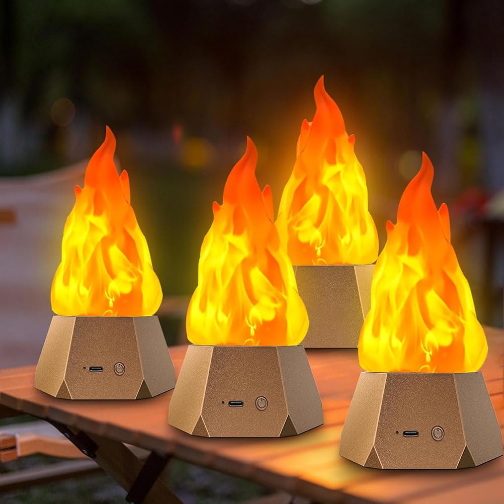 AoLa 3D Künstliche Flamme Lampe Kabellos Flammenlampe Akku 1200mAh 3 Modi LED Simulation Flamme Lampe lnnen USB Wiederaufladbar Tischlampe mit Flamme Effekt Tragbar Deko Nachtlicht, 4 Stück