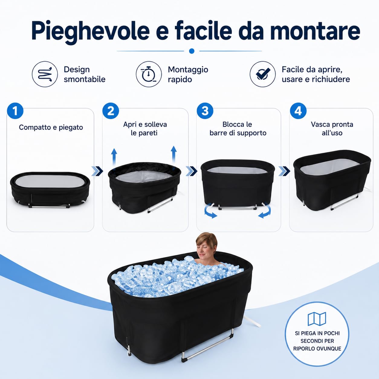 Przenośna wanna, składana, do 150 kg, przenośna kąpiel dla dorosłych od 100 do 150 l, kompaktowa wanna dla niemowląt, składana wanna do 1,9 m, odpływ 20 mm, torba do przenoszenia, do ogrodu, na