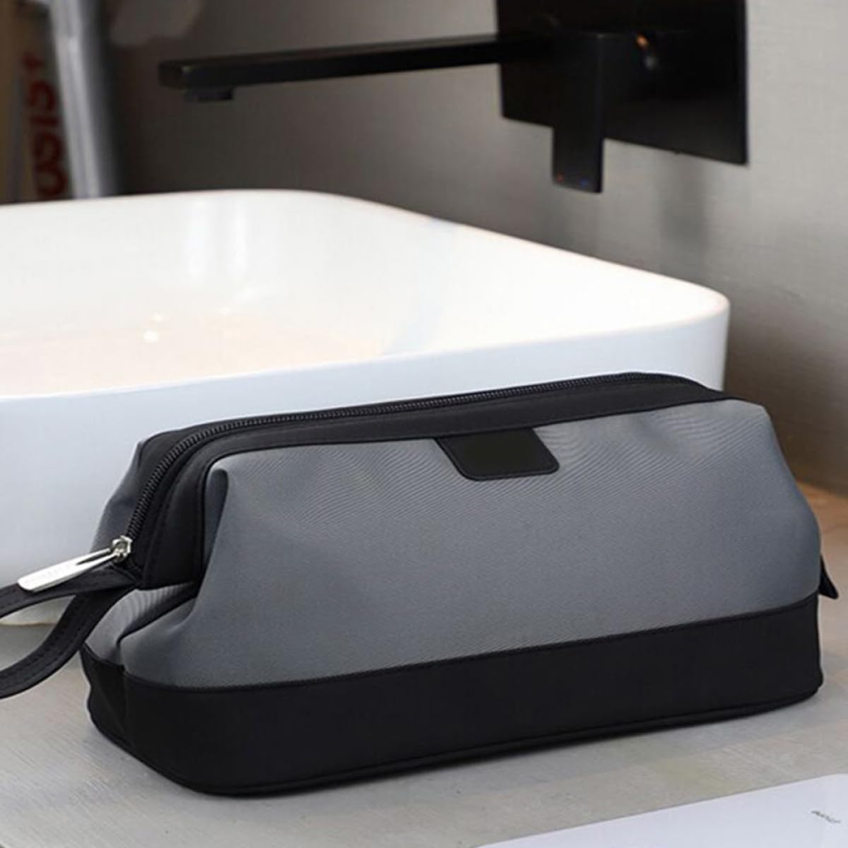 Bolsa de Aseo para Hombre Gris Neceser Multifuncional Portátil para Viaje Almacenamiento Práctico para Cosméticos y Objetos Personales