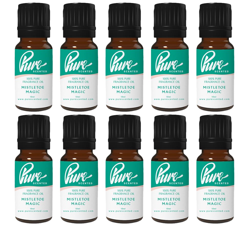 Pure Scented 100ml Fragrance Oils - 10 x 10ml Suitable for Candles, Soaps, Slime, Diffusers, Cosmetics, Wax Melts, Designer (10 x 10ml, Mistletoe Magic)