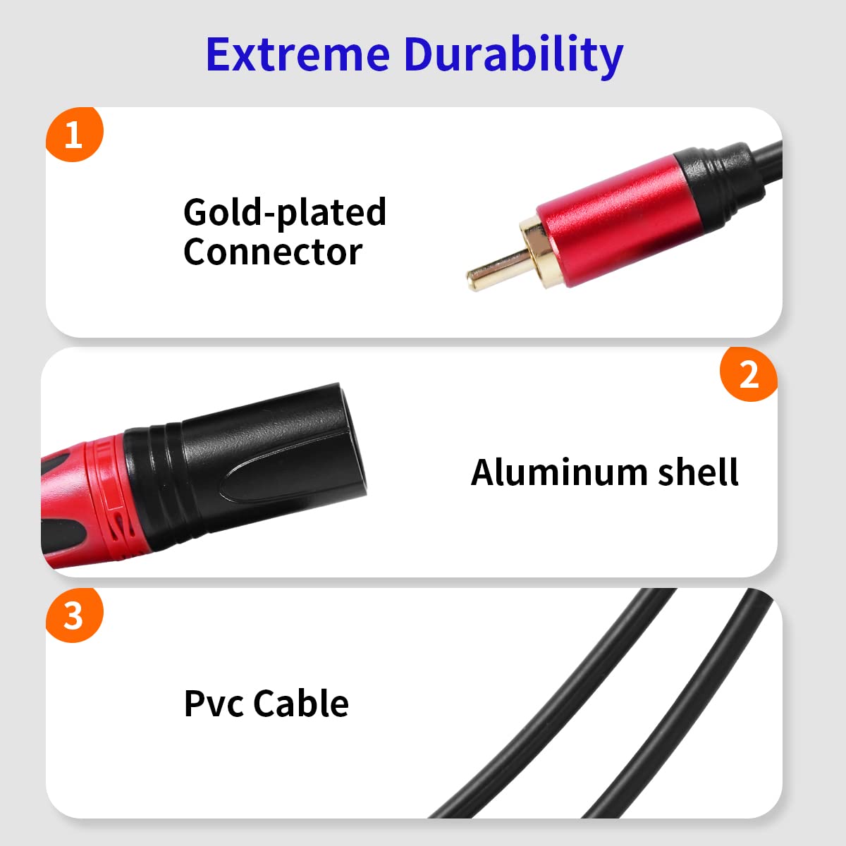 Câble double XLR mâle vers RCA 15,2 m, câble de microphone robuste 2 XLR mâles vers 2 RCA mâles HiFi stéréo