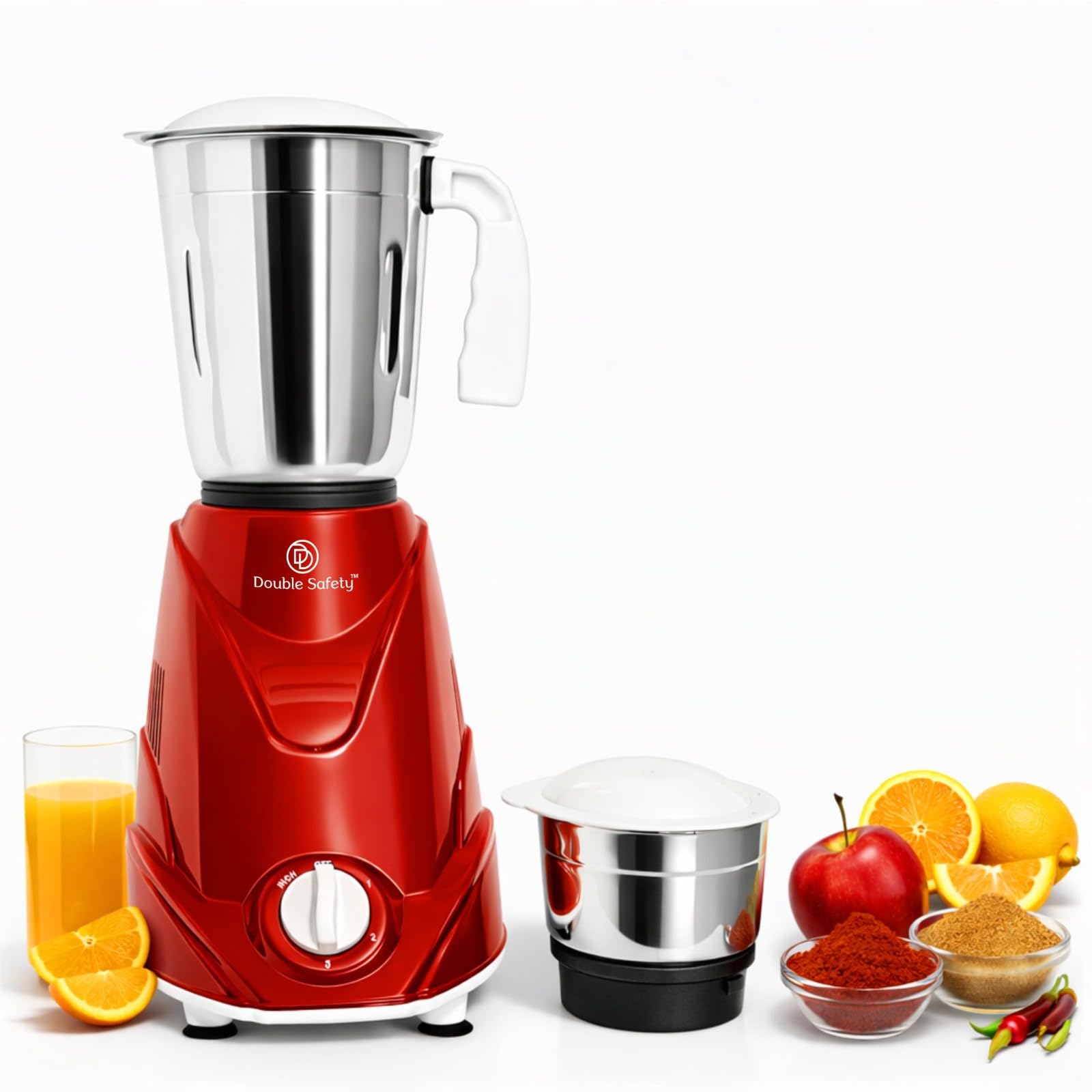 switzerland juicer mixer grinder 750w | high power mixer grinder for kitchen | 2 jar | perfect for juicing, mixing, blending | stainless steel blades | red & white | 2 years warranty
