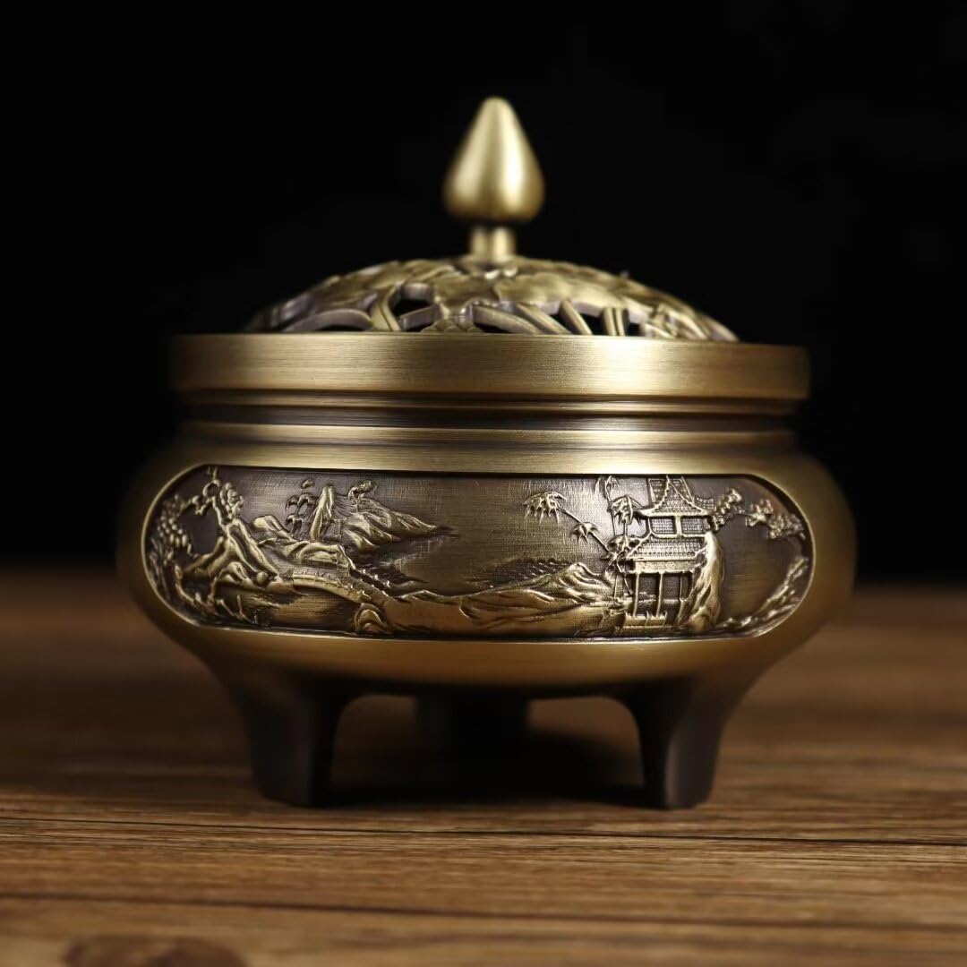Quemador de Incienso Chino de Cobre Puro, Regalo Zen, Estufa de meditación para el hogar, Oficina, hogar, Quemador de Incienso de Estilo Chino con Tapa, Quemador de sánd