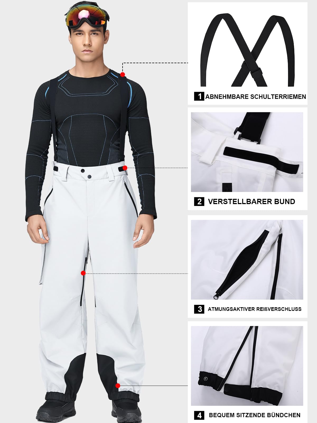HOTIAN Herren Skihose Hosenträgerhose Baggy Snowboardhose Wasserdicht Winddichte Atmungsaktiv Outdoorhose Winter Warme Oversize Schneehose