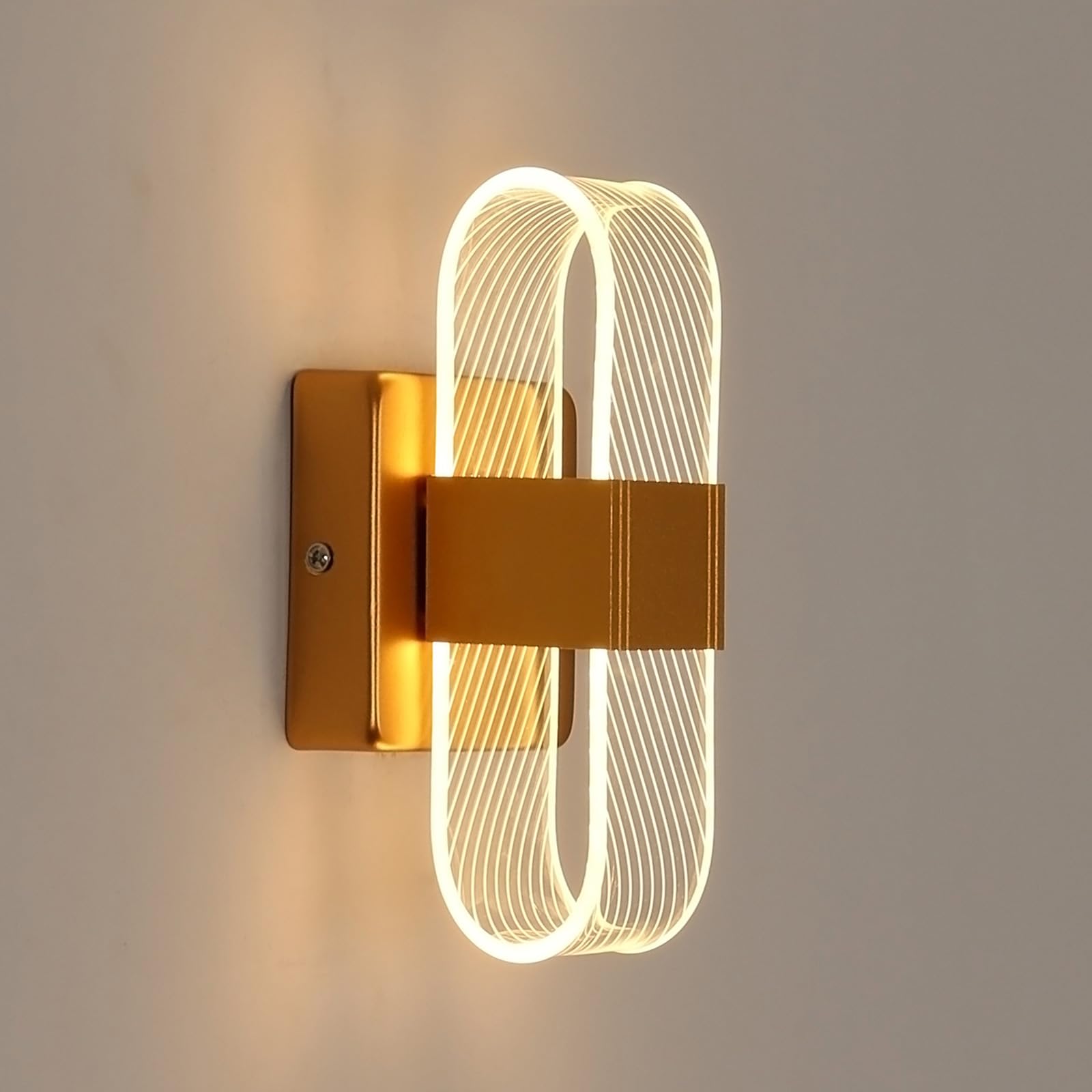 Comely مصباح حائط ذهبي عصري، مصباح جداري LED قابل لتغيير الألوان بثلاثة خيارات، 10 واط، وحدة إضاءة حائطية مع دليل ضوء أكريليكي لغرف النوم، المكتب، وغرفة المعيشة