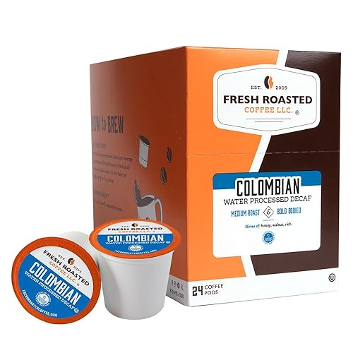 Fresh Roasted Coffee, Swiss Water descafeinado colombiano, Kosher, compatible con K-Cup, 24 cápsulas