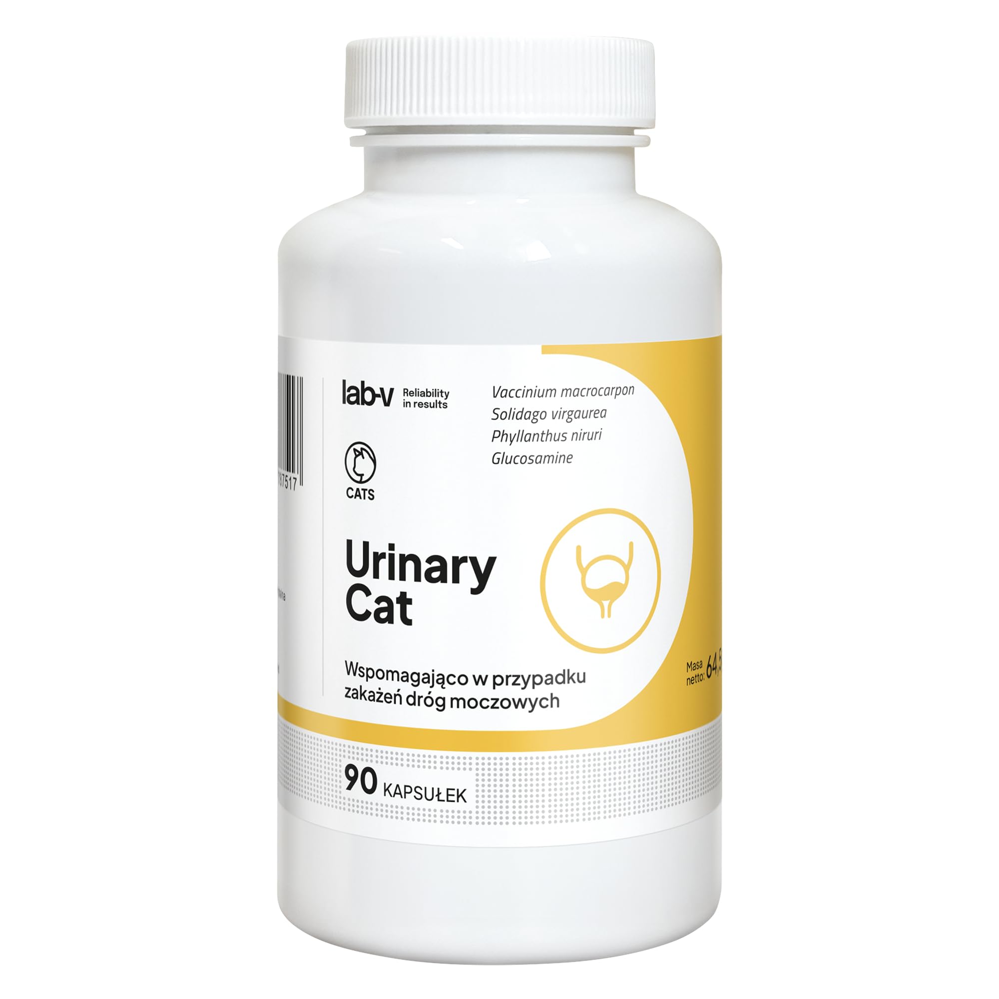 Lab-V Urinary Cat – Ergänzungsfuttermittel für Katzen zur Unterstützung der Harnwege – 90 Kapseln – mit Cranberry & DL-Methionin – ohne künstliche Zusatzstoffe