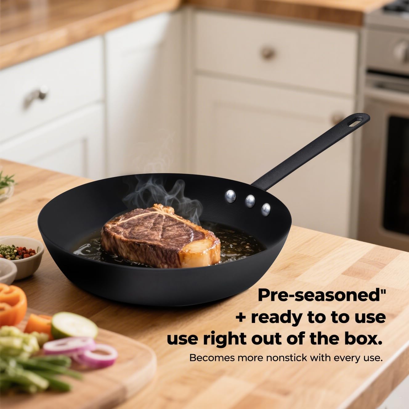 Coating-Free Carbon Steel Pan Durable 10 Inch Frying Pan, Pans For Cooking Delicious Meals, Oven Safe, Induction Compatible Pfoa Free