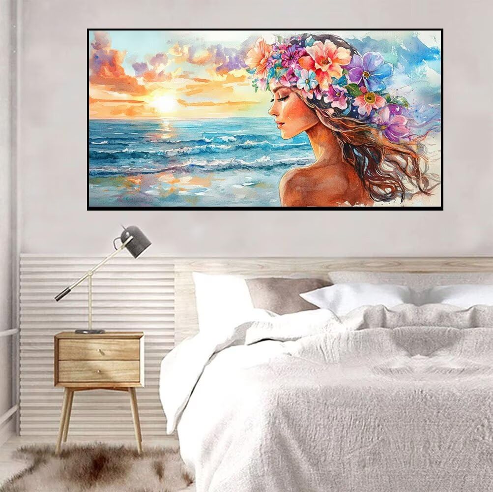 Meer Malen Nach Zahlen Erwachsene & AnfäNger Kits, Malen Nach Zahlen Mädchen Bastelset Kinder Ab 6 Jahre, Acrylfarben DIY Set Erwachsene, Geeignet FüR Deko Wohnzimmer, Ohne Rahmen 60x120cm U-129