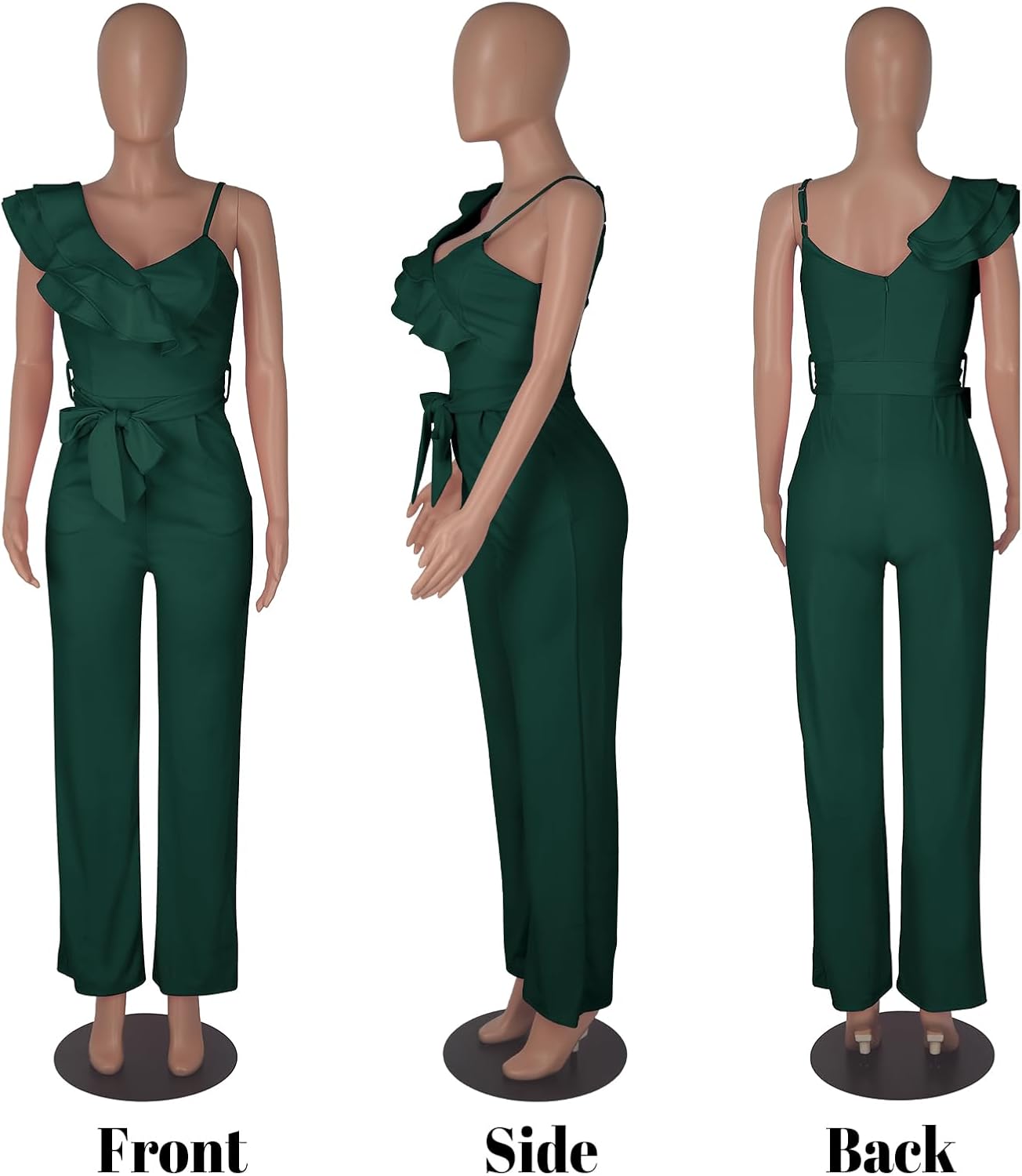 kaimimei Womens Casual Jumpsuits V-Neck Sleeveless Ruffle Backless Belted Wide Leg Pant Sexy Romper Party Clubwear - Image 5